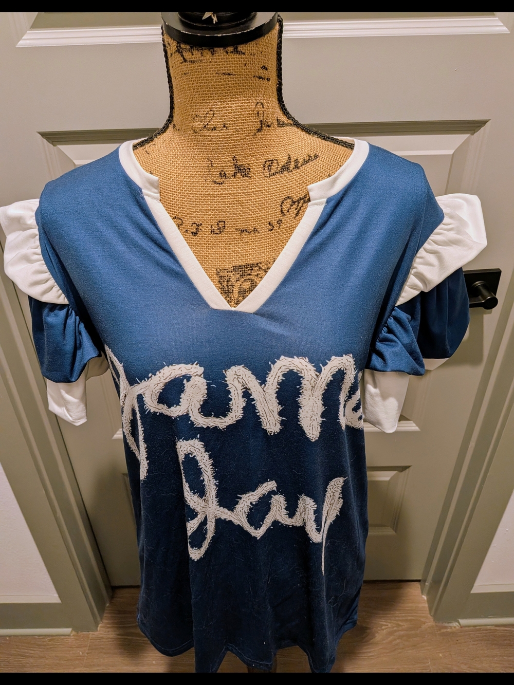 Blue "Game Day" Ruffle Sleeve Top - Picture 2 of 4